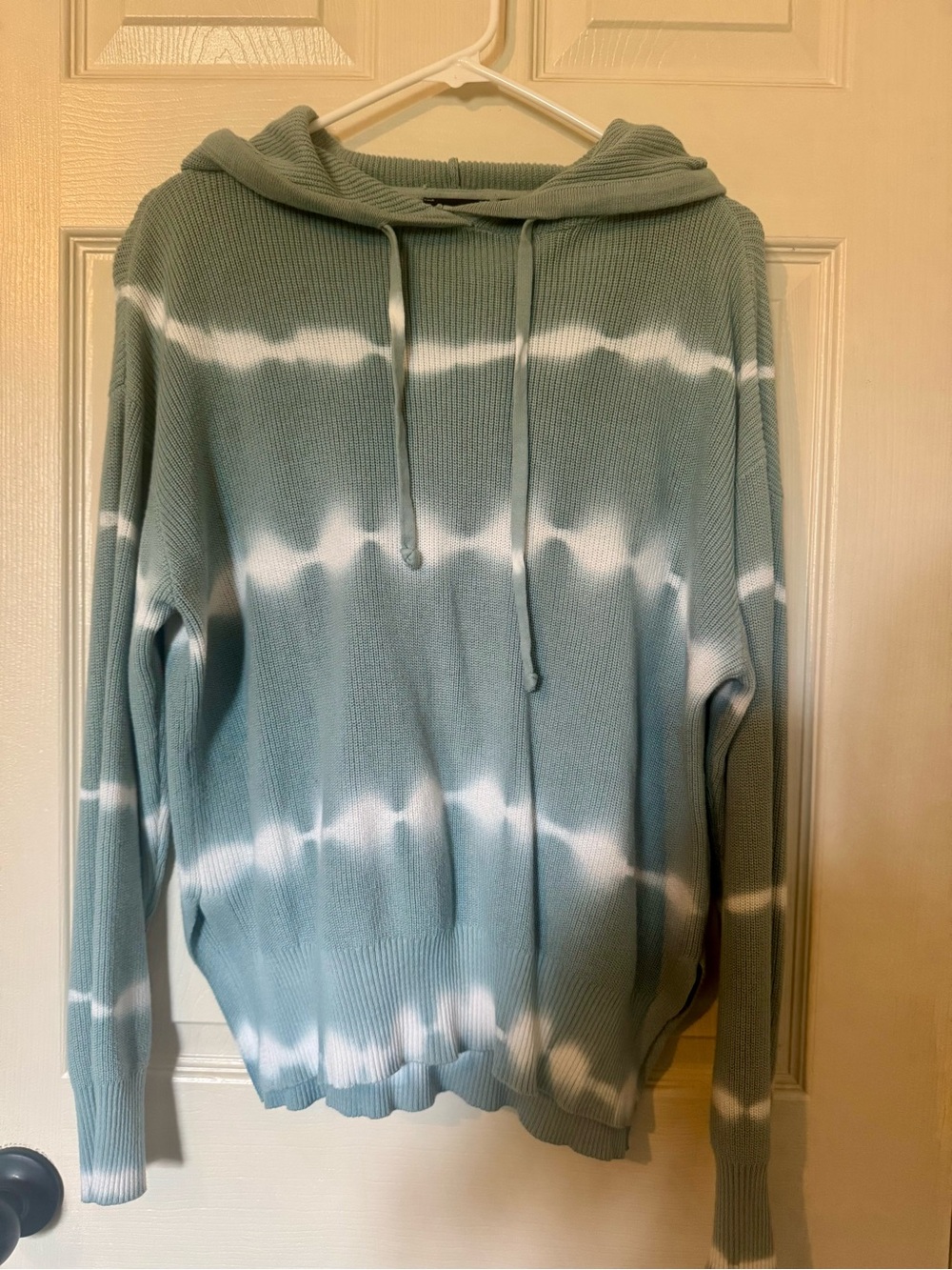 RD Style Sage Green & White Tie-Dye Hooded Knit Sweater